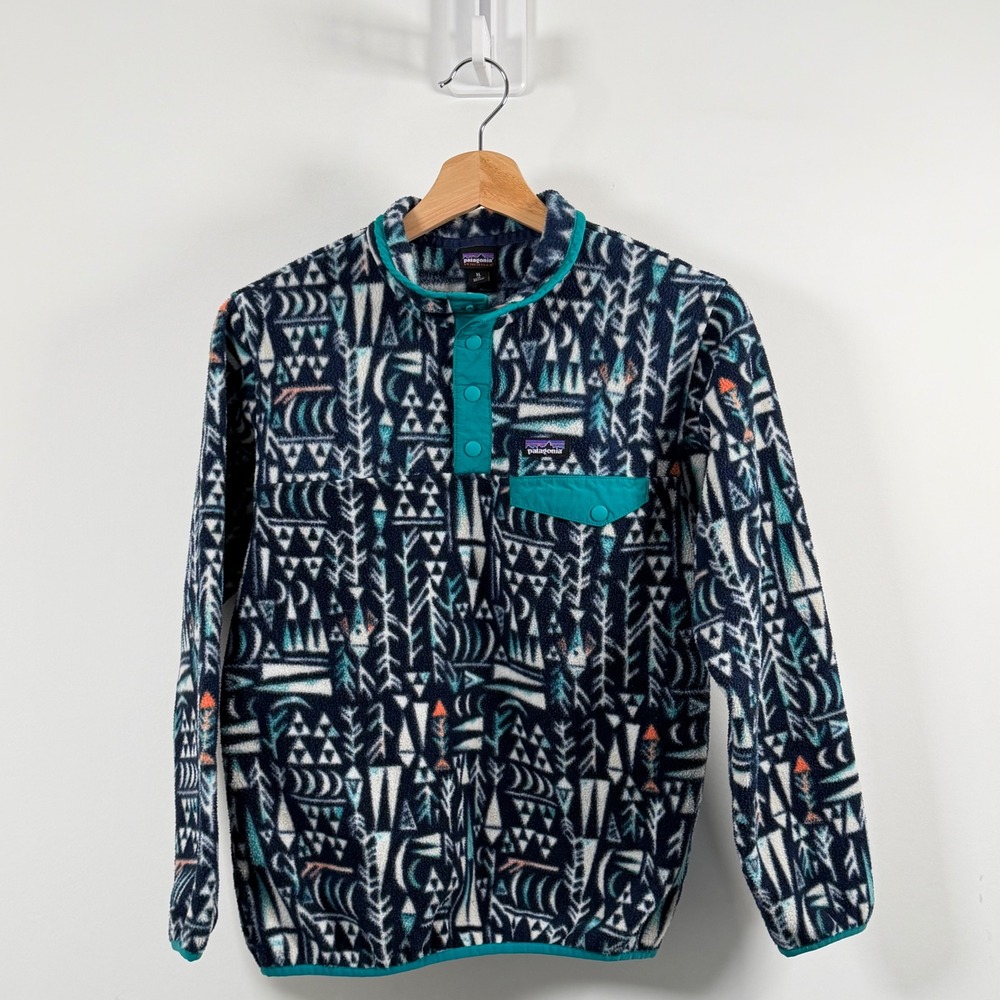 VTG Patagonia Synchilla Snap-T Fleece Pullover Youth XL 14 Tribal Aztec Print